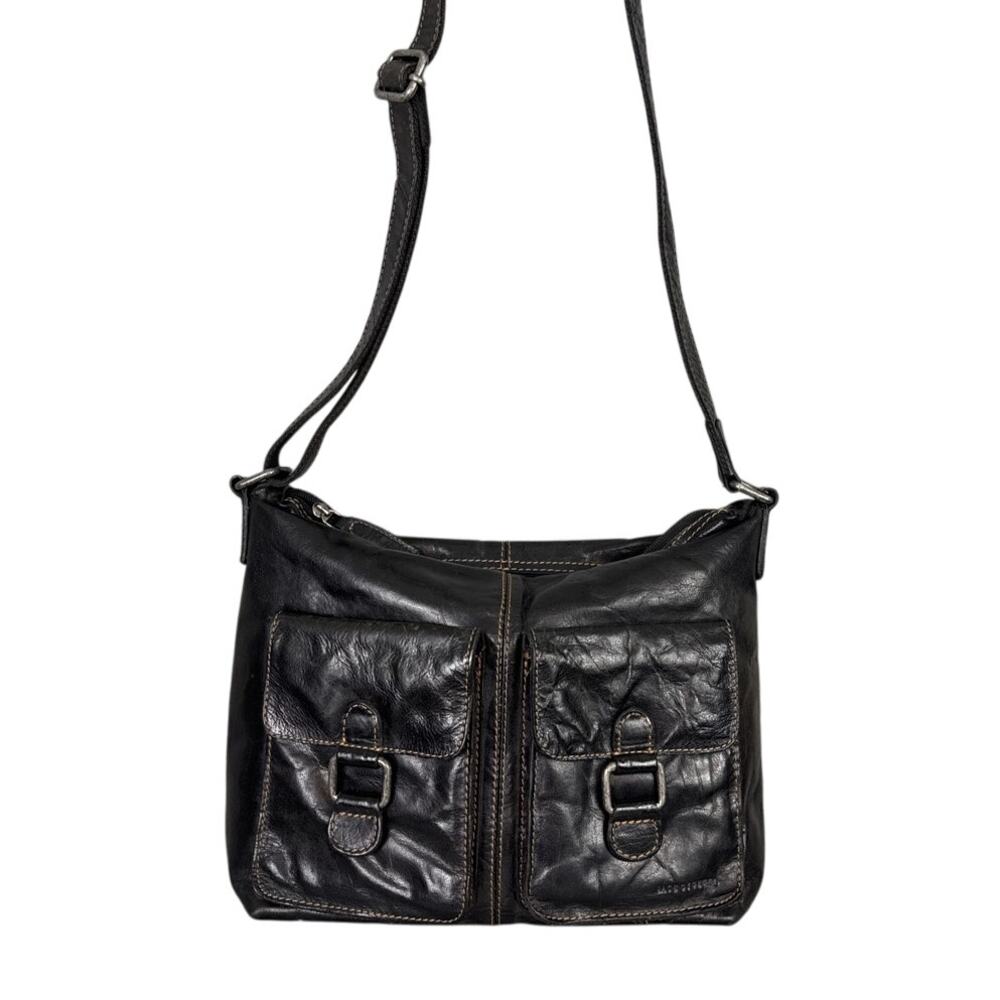 Vintage Jack Georges Leather Crossbody Purse Black Soft Leather Adjustable Strap